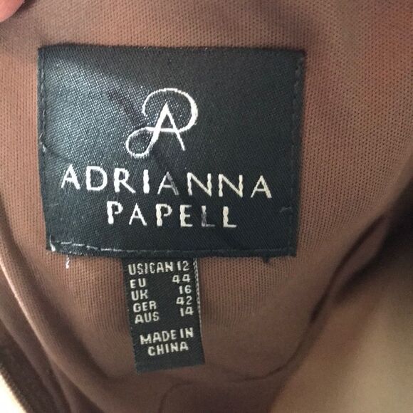 Adrianna Papell Dress Tiered Chiffon Mocha Midi EUC - Picture 6 of 6